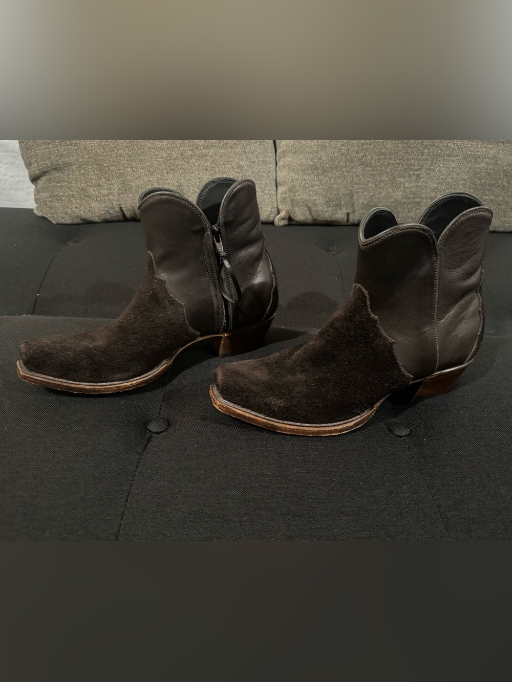 Women’s Chocolate Brown Suede Leather Western Ankle Boots